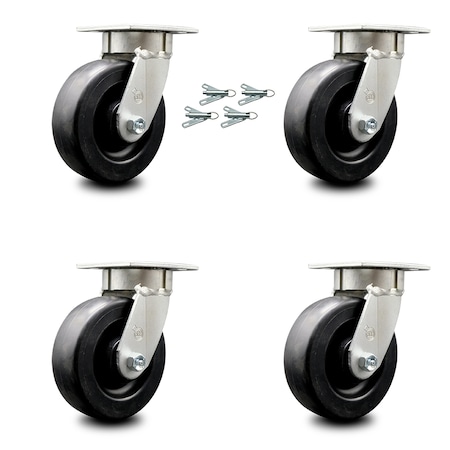 6 Inch Kingpinless Polyolefin Wheel Swivel Caster Set With Swivel Lock SCC
